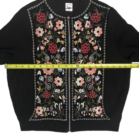 Selfie Leslie Cardigan Womens Medium Black Embroidered Sweater Bohemian Full Zip - Picture 2 of 8